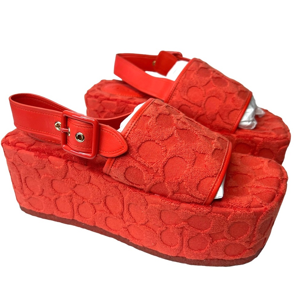 Coach Size 6.5 B Noelle Terry Cloth Platform Signature Sandals Leather MSRP $185 - Picture 3 of 14